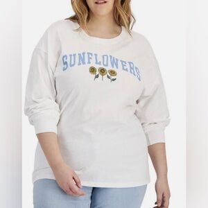 MIGHTY Fine Trendy Plus Size Sunflowers Long-Sleeve T-Shirt White-NWT
